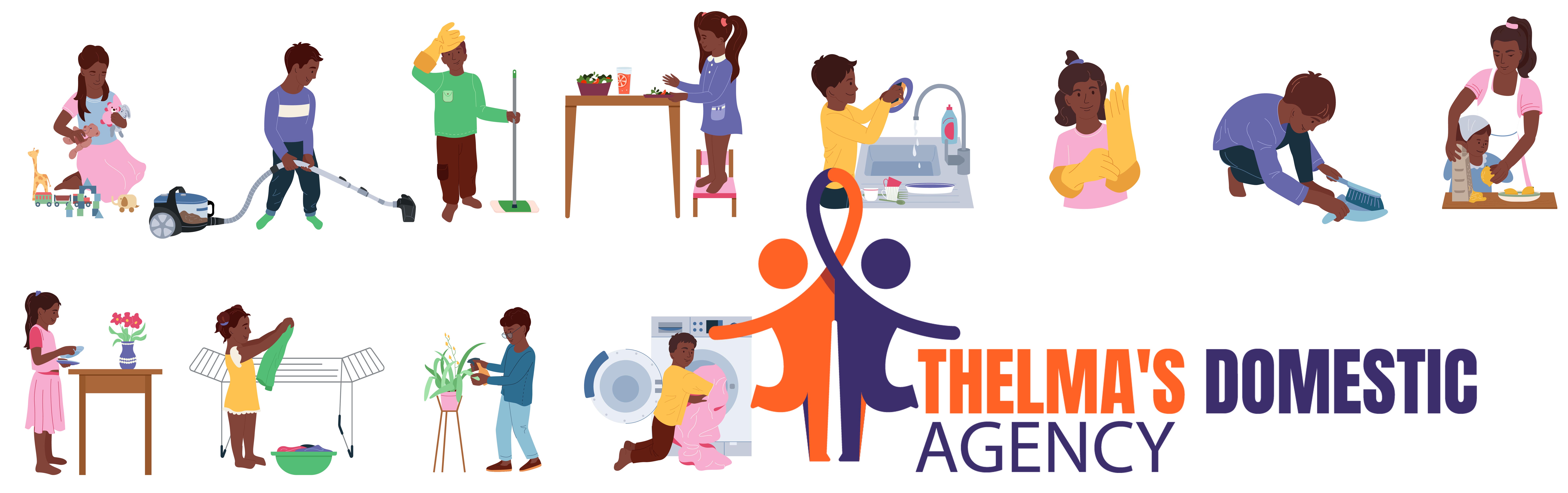 Household children set of isolated compositions with african american children  characters performing various kinds of housework vector illustration